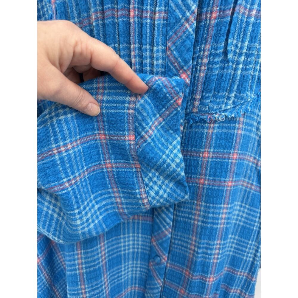 Free People Intimately Blue Plaid Long Sleeve PJ Top/Night Shirt Dress Large - Picture 5 of 12